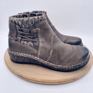 Aetrex Tessa Boots Womens 7.5 38 Gray Leather Orthotic Ankle Zip Boho